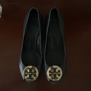 Navy Blue Tory Burch wedge shoes- open toe- 39